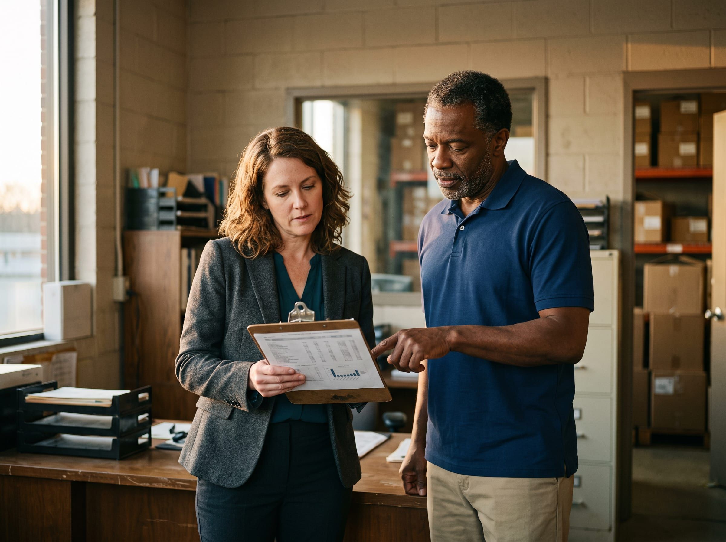 Advisor and owner reviewing a baseline report